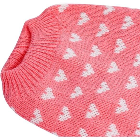 Pink Dog & Cat Sweater Knitted Heart Puppy Pullover Warm Soft Holidays Clothes - Picture 8 of 9